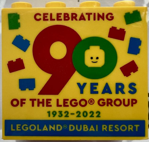 Lego Brick 2 x 4 x 3 with LEGOLAND Dubai Resort Celebrating 90 Years Of The LEGO Group 1932-2022 Pattern