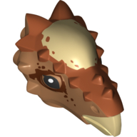 Lego Animal Body Part, Dinosaur, Stygimoloch Head with Dark Orange and Reddish Brown Pattern Print / Medium Nougat