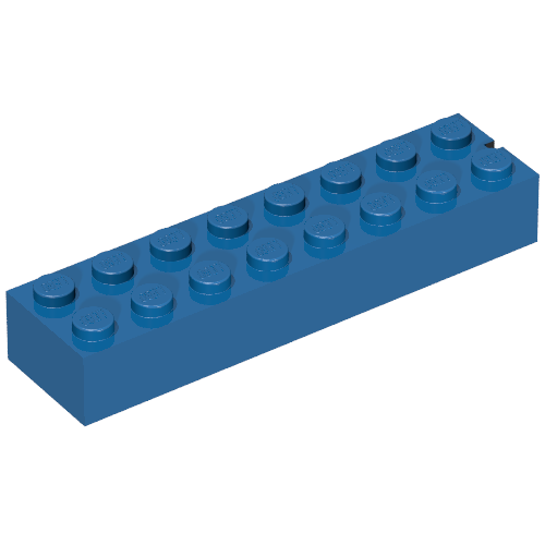 Lego Brick 2 x 8 without Bottom Tubes, 1 End Slot / Blue