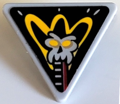 Lego Road Sign 2 x 2 Triangle with Clip with Skull with Bright Light Orange Eyes and Curved Line (Queen Barb's Guitar) Pattern (Sticker) - Set 41254
