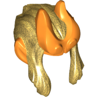 Lego Hair with Horns and Ears, Orange Pattern / Pearl Gold