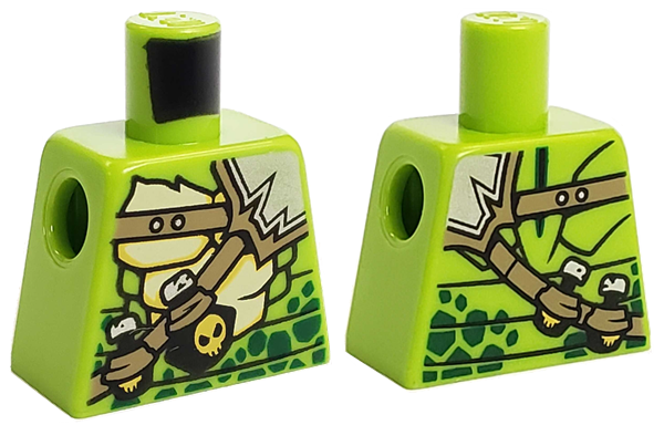Lego Torso Ninjago Snake with Green Scales, Dark Tan Shoulder Belt and Black Vials with Skull Pattern / Lime