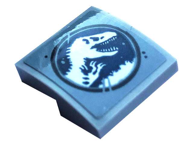 Lego Slope, Curved 2 x 2 x 2/3 with Dark Blue and White Jurassic World Logo with Scratches Pattern (Sticker) - Set 75937