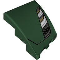 Lego Brick Wedged, Curved 3 x 2 with Stud Notch Left with 2 Headlights in Black Frame Print / Dark Green
