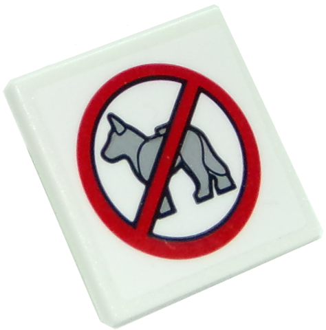 Lego Road Sign 2 x 2 Square with Open O Clip with No Dogs Pattern (Sticker) - Set 10261 / White