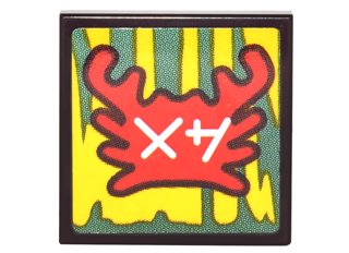 Lego Tile 2 x 2 with Red Crab and White Ninjago Logogram 'AB' on Yellow and Green Background Pattern (Sticker) - Set 70620