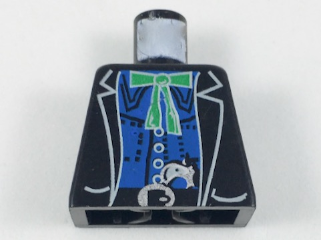 Lego Torso Western Bandit Jacket over Blue Shirt, Green String Tie with Bow, Gun in Belt Pattern / Black