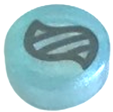 Lego Tile, Round 1 x 1 with Silver DNA Double Helix Pattern (Pokémon Mega Stone) / Opal Trans-Light Blue