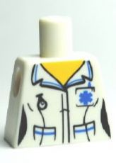 Lego Torso Hospital EMT Star of Life, Female Shirt Open Collar and Fob Watch Pattern / White