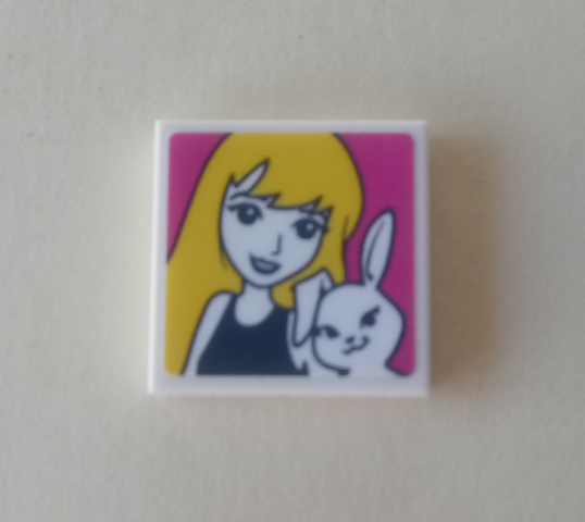 Lego Tile 2 x 2 with Girl and Bunny Photo Pattern (Sticker) - Set 41314