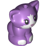 Lego Animal, Cat, Kitten Sitting with Medium Lavender Nose, White Face and Paws print / [No Color/Any Color]
