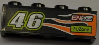 Lego Brick 1 x 4 with Number '46', 'ENgyne', 'FUZONE' and Orange Flame Pattern Model Right Side (Sticker) - Set 8125
