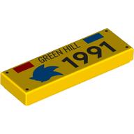 Lego Tile 1 x 3 with Red/Blue Triangles, Blue Hedgehog, 'GREEN HILL 1991' Print / Yellow