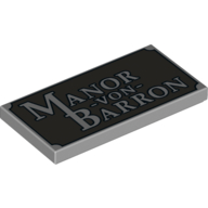 Lego Tile 2 x 4 with 'MANOR-VON-BARRON' Print / Light Bluish Gray