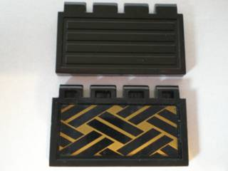 Lego Hinge Train Gate 2 x 4 with Gold Lattice Pattern (Sticker) - Set 6033 / Black