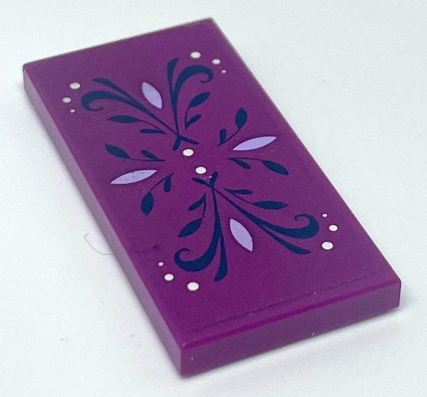 Lego Tile 2 x 4 with Arendelle Dark Blue and Lavender Leaves Pattern (Sticker) - Sets 41148 / 43172