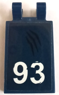 Lego Tile, Modified 2 x 3 with 2 Open O Clips with Black Claw Marks and White '93' Pattern Model Right Side (Sticker) - Set 75940 / Dark Blue