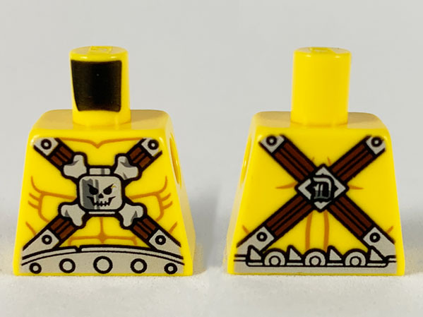 Lego Torso Muscles Outline, Cross Straps, Silver Belt, Buckles, Head, Crossbones Pattern / Yellow