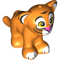Lego Animal, Big Cat Cub with Black Stripes, White Ears, Paws, Face, Bright Light Yellow Eyes, Dark Pink Nose print