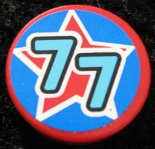 Lego Tile, Round 2 x 2 with Red Star and '77' Pattern (Sticker) - Set 9094 / Red