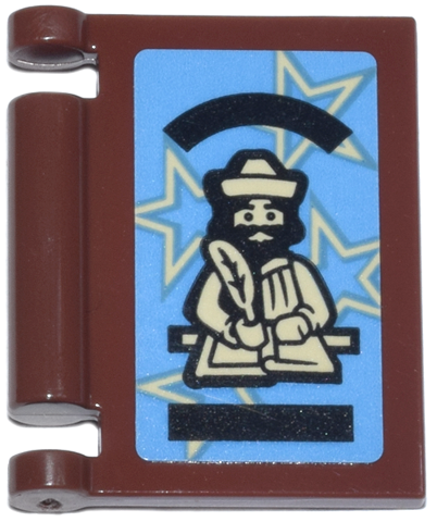 Lego Minifigure, Utensil Book Cover with Tan and Black Minifigure with Quill on Medium Blue Background with Stars Pattern (HP Tales of Beedle the Bard) (Sticker) - Set 76467 / Reddish Brown