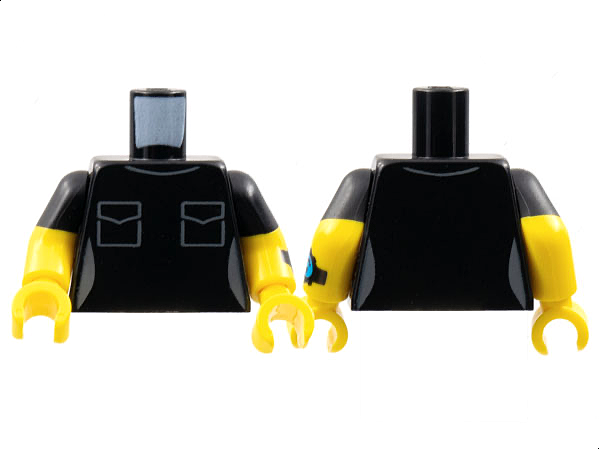 Lego Torso Female Dark Bluish Gray Collar and Pockets Pattern / Yellow Arms with Molded Black Short Sleeves and Printed Dark Azure Watch on Left Arm Pattern / Yellow Hands