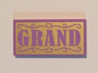 Lego Tile 2 x 4 with Medium Lavender 'GRAND' on Gold Background Pattern (Sticker) - Set 41101