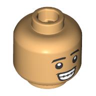Lego Minifig Head Black Eyebrows, Big Grin, Braces/Lopsided Smirk / Warm Tan
