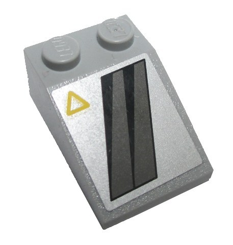 Lego Slope 33 3 x 2 with Black and Dark Gray Diagonal Stripes, Yellow Triangle in Upper Left Corner Pattern (Sticker) - Set 8630