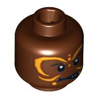 Lego Minifig Head Cannibal, Yellow Face Paint Print [Blocked Open Stud] / Reddish Brown