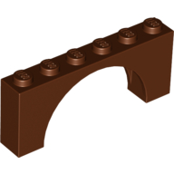 Lego Brick Arch 1 x 6 x 2 - Thin Top without Reinforced Underside [New Version] / Reddish Brown