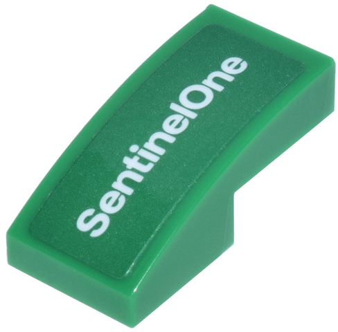 Lego Slope, Curved 2 x 1 x 2/3 with White 'SentinelOne' Pattern Model Right Side (Sticker) - Set 77245 / Green