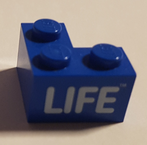 Lego Brick 2 x 2 Corner with White 'LIFE' Pattern