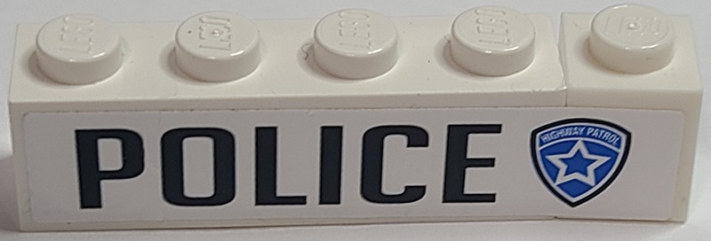 Lego Stickered Assembly 5 x 1 x 1 with 'POLICE' and Highway Patrol Logo Pattern Model Left Side (Sticker) - Set 8681