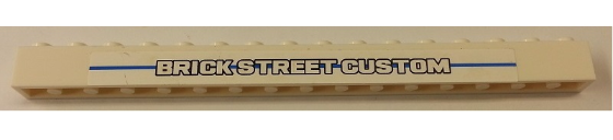 Lego Brick 1 x 16 with 'BRICK STREET CUSTOM' and Short Blue Line Pattern (Sticker) - Set 8154