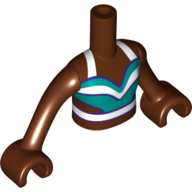 Lego Minidoll Torso Girl with Dark Turquoise/White/Dark Purple Top, White Straps Print, Reddish Brown Arms and Hands / Reddish Brown