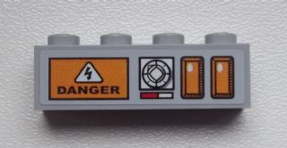 Lego Brick 1 x 4 with 'DANGER', Knobs and Signal Strength Display Pattern (Sticker) - Set 9486 / Light Bluish Gray