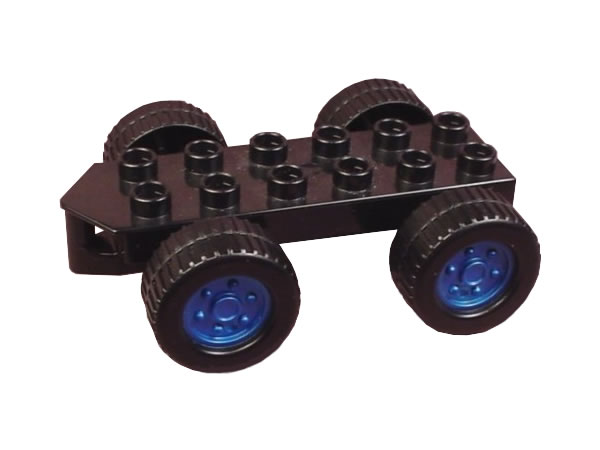Lego Duplo Car Base 2 x 6 with Four Black Wheels and Pearl Blue Hubs