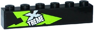 Lego Brick 1 x 6 with Lime, Silver and White 'XTREME' Pattern Model Right Side (Sticker) - Set 60085 / Black