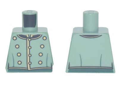 Lego Torso Jacket Formal with Gold and Black Trim and Collar, 12 Buttons, Dark Green Pants Pattern / Sand Green
