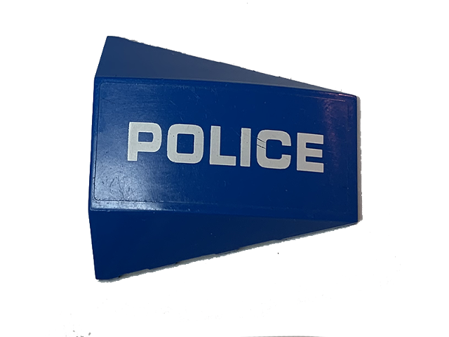 Lego Wedge 4 x 4 Triple Curved No Studs with White 'POLICE' Pattern Model Left Side (Sticker) - Set 60174