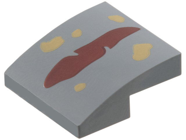 Lego Slope, Curved 2 x 2 x 2/3 with Dark Red Stripe, Dark Tan Spots Pattern