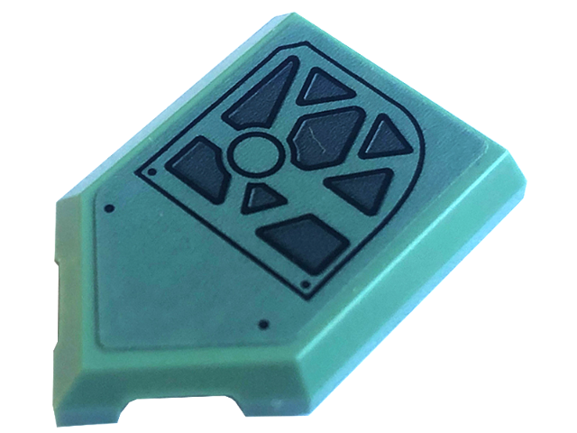 Lego Tile, Modified 2 x 3 Pentagonal with Black Rivets, Circle, and Dark Bluish Gray Shapes Pattern Model Right Side (Sticker) - Set 75571