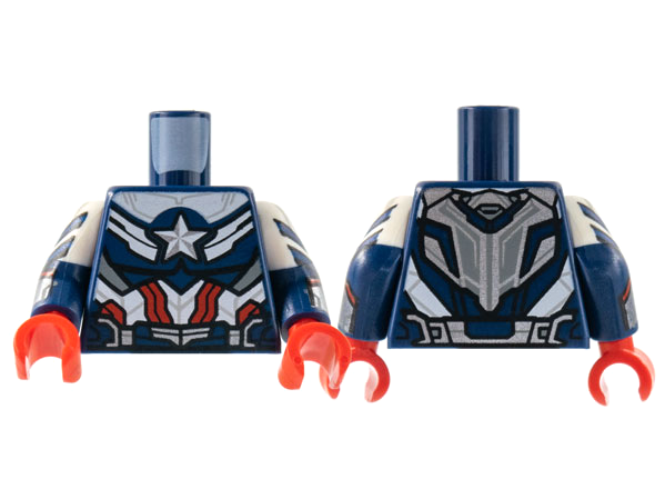 Lego Torso Armor Silver Star, White Midriff, Red Stripes Pattern / Dark Blue Arms with White Short Sleeve, Silver Star and Cuff Pattern / Red Hands