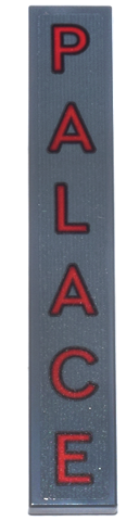 Lego Tile 1 x 6 with Red 'PALACE' with Black Outline Pattern (Sticker) - Set 76271 / Dark Bluish Gray