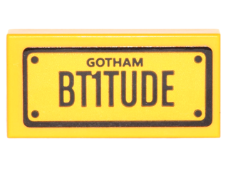 Lego Tile 1 x 2 with Black 'GOTHAM' and 'BT1TUDE' Pattern (Sticker) - Set 70905 / Bright Light Orange