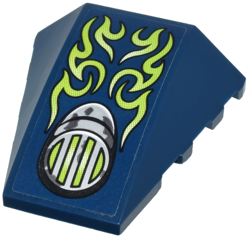 Lego Wedge 4 x 4 Triple Curved No Studs with Lime Flames and Headlight with Light Bluish Gray Grille Pattern (Sticker) - Set 70730