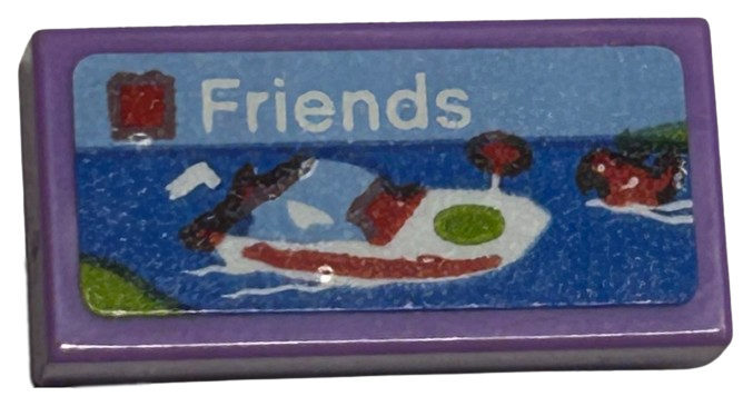 Lego Tile 1 x 2 with LEGO Friends Set Box Art, Red and White Speedboat on Water Pattern (Sticker) - Set 40574