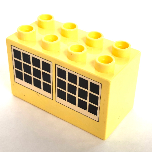 Lego Duplo Brick 2 x 4 x 2 with Windows Print / Bright Light Yellow