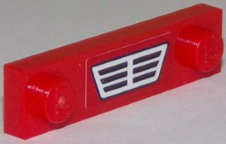 Lego Plate, Modified 1 x 4 with 2 Studs without Groove with Black and White Car Grille on Red Background Pattern (Sticker) - Set 60107